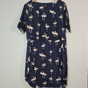 Just Cavalli Swing Midi Dress Navy  100% Silk Short Sleeve Midi Dress Size Small